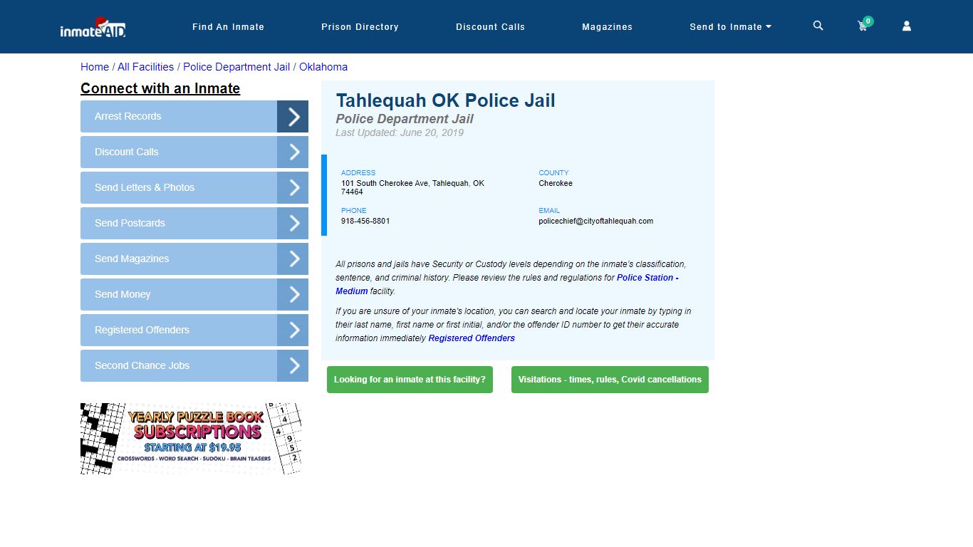 Tahlequah OK Police Jail & Inmate Search - Tahlequah, OK