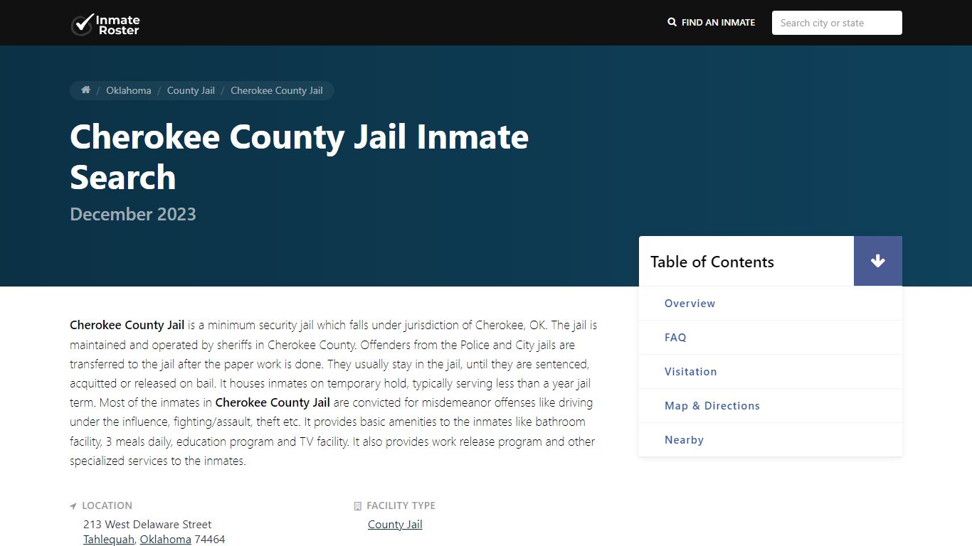 Inmate Search | Cherokee County Jail - Tahlequah, OK